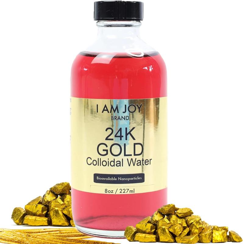 I Am Joy: Liquid Colloidal Gold 24k 99.99% Pure 100ppm Ruby Red Water Based All Natural Electrolysis Large 8oz Glass Bottle