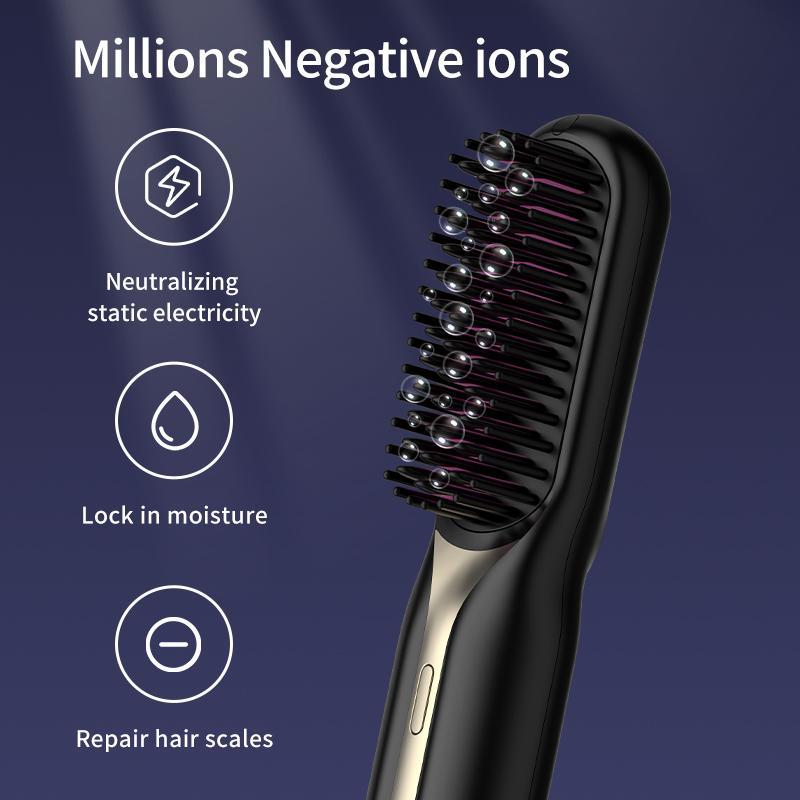 Fast Heating Mini Portable Electric Hair Straightener, 3 Temperature Rechargeable Hair Straightening Comb, Hair Styling Tool for Home & Travel Use, Christmas Gift