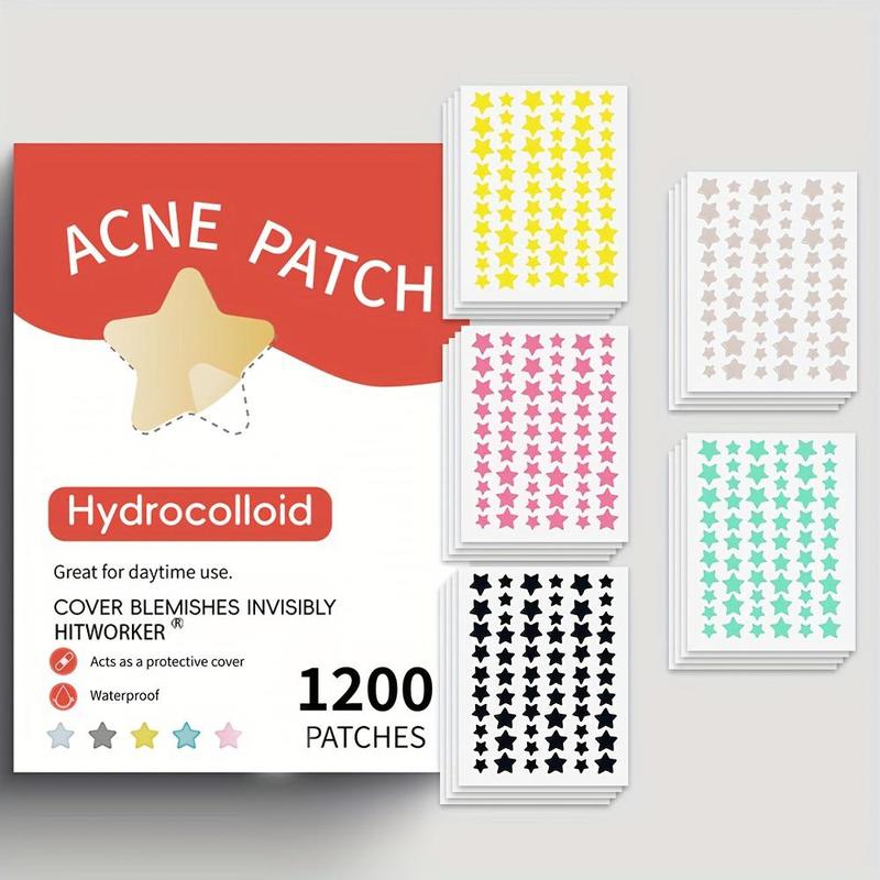 Acne Patch, 1200pcs set Star Shaped Waterproof Hydrocolloid Acne Cover Patch, Gentle Skin Care Product for All Skin Types, Christmas Christmas Gift