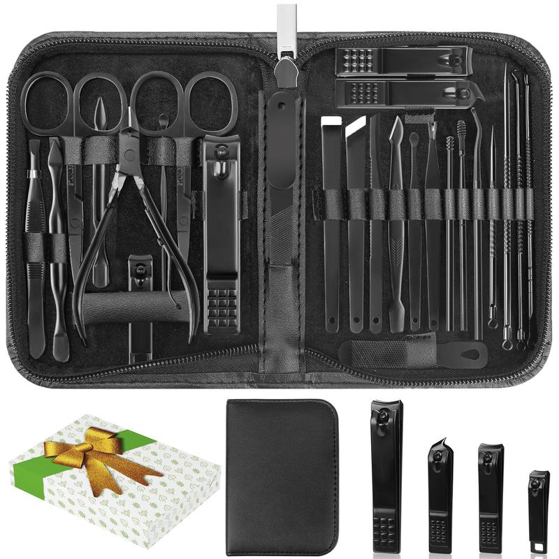 Manicure Set, Professional Nail Clippers Pedicure Kit 26 Pieces Nail Care Tools for Travel & Grooming (Black) Nail Art Cutics