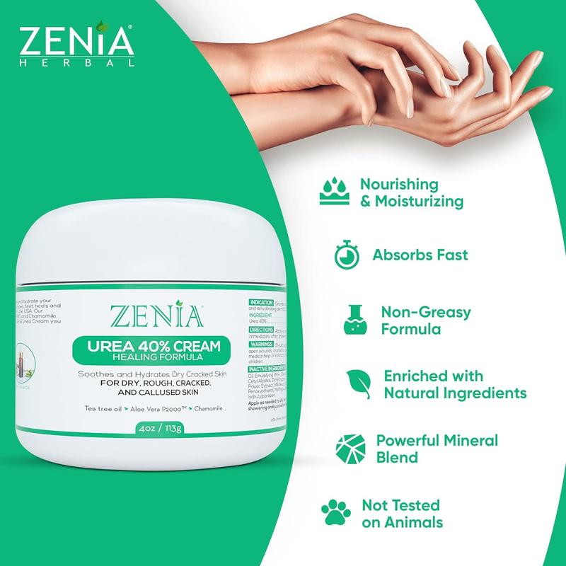 Zenia Urea 40% Foot Cream Healing Formula 4 oz With Pumice Stone - Hydrate and Moisturize Dry, Rough, Cracked & Callused Skin