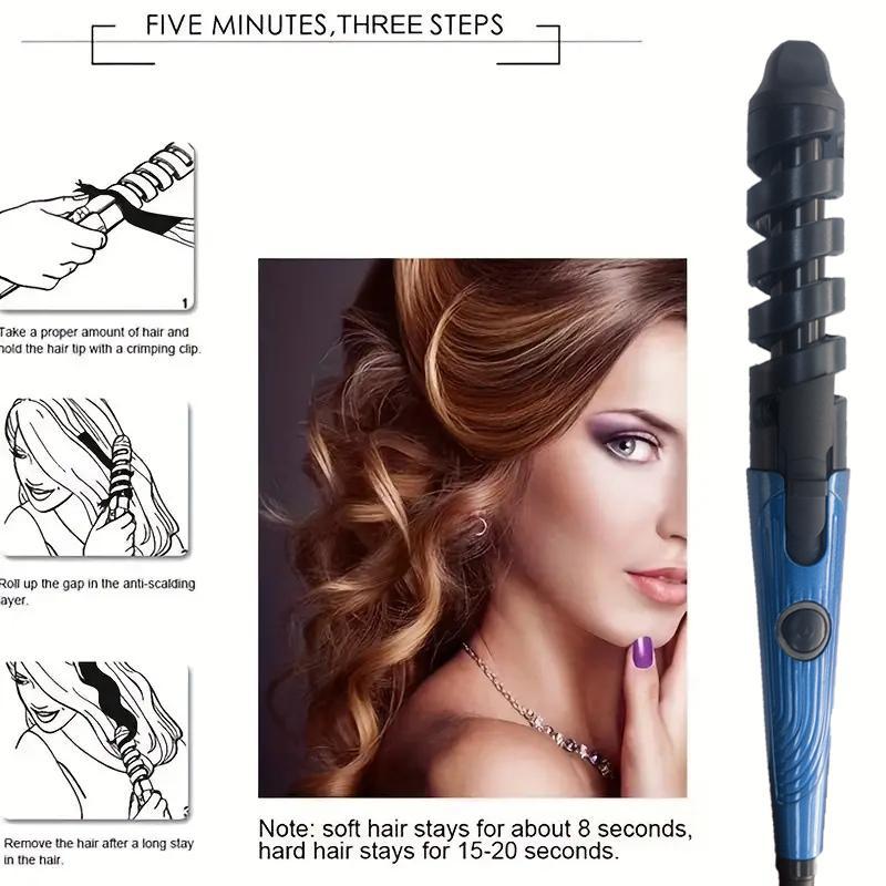 Electric Hair Curler, 1 Box Professional Hair Curler for Home & Travel, Clipped Curling Iron with Extra Long Tourmaline Ceramic Barrel, Hair Styling Tool for Women & Girls