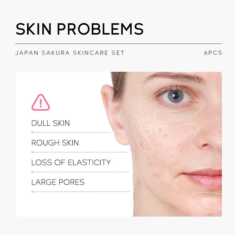 Skin Care Set JAPAN SAKURA Women Beauty Gift Sets Skin Care Kit with Cleanser, Toner, Lotion, Serum, Eye Cream, Face Cream Travel Kit for Women Teen Girls Mom Daughter TSA-friendly Sizes 6pcs