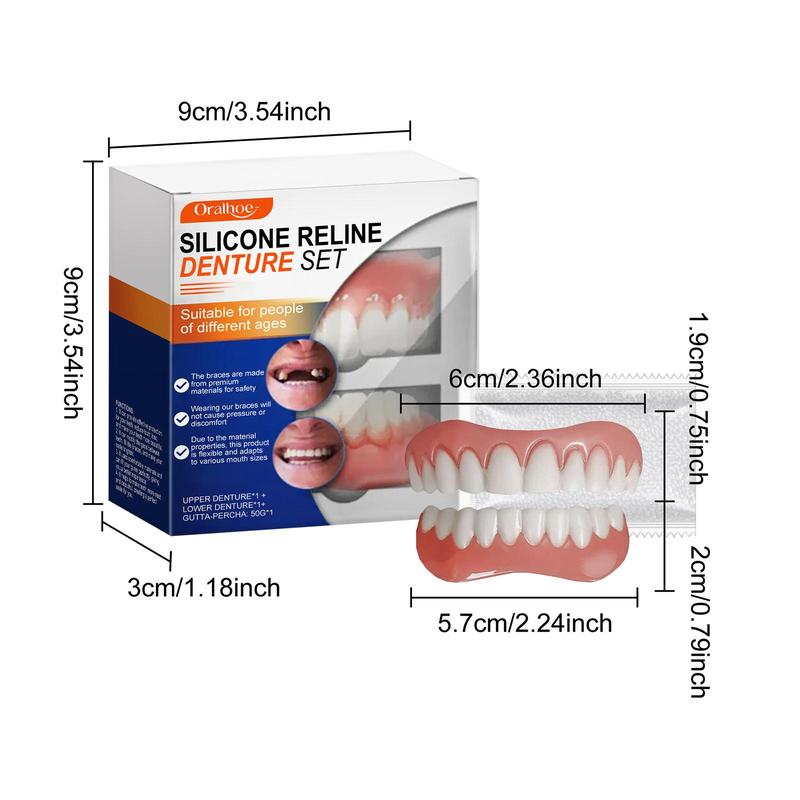 Silicone Denture Set, 1 Box Comfortable Material Denture, Temporary Denture, Denture Care Product for Men & Women Daily Use, Christmas Gift