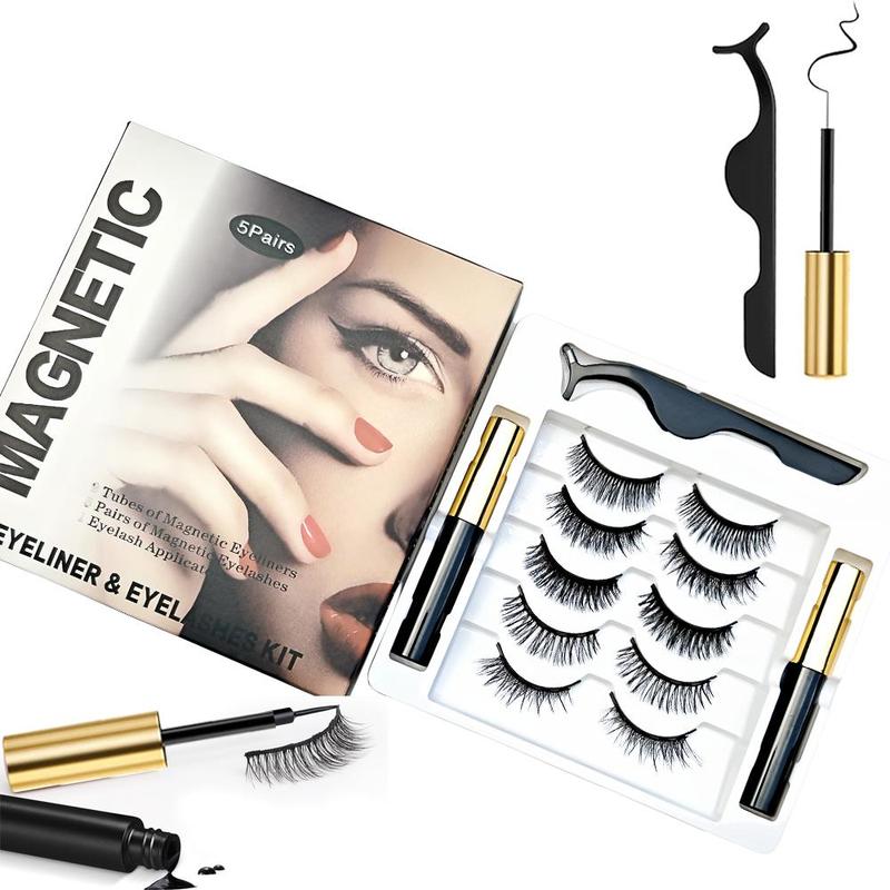 Magnetic Eyelashes with Eyeliner Kit, 5 Pairs Reusable Natural Looking Magnetic Lashes with Applicator, No Glue, Eye Makeup Product for Women & Girls