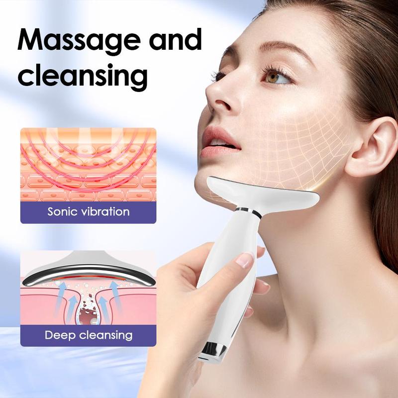 Electric Neck & Face Massager, 1 Box 7 Color Facial Massager Device with 3 Intensity Adjustment, Potable Neck & Face Beauty Instrument for Women