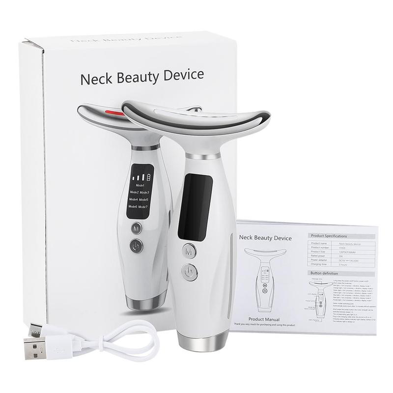 Electric Neck & Face Massager, 1 Box 7 Color Facial Massager Device with 3 Intensity Adjustment, Potable Neck & Face Beauty Instrument for Women