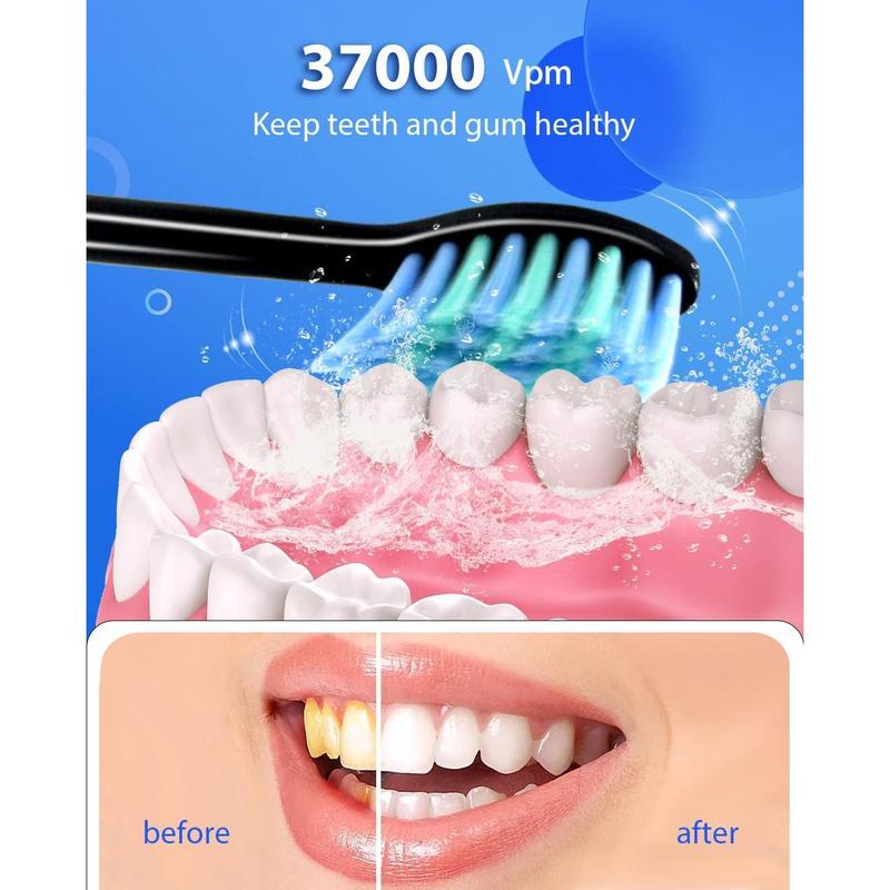 Sonic Electric Toothbrushes for Adults, 8 Brush Heads Electric Toothbrush with 37000 VPM Deep Clean 6 Modes 18 Gear, Rechargeable Toothbrushes Fast Charge 4 Hours Last 50 Days