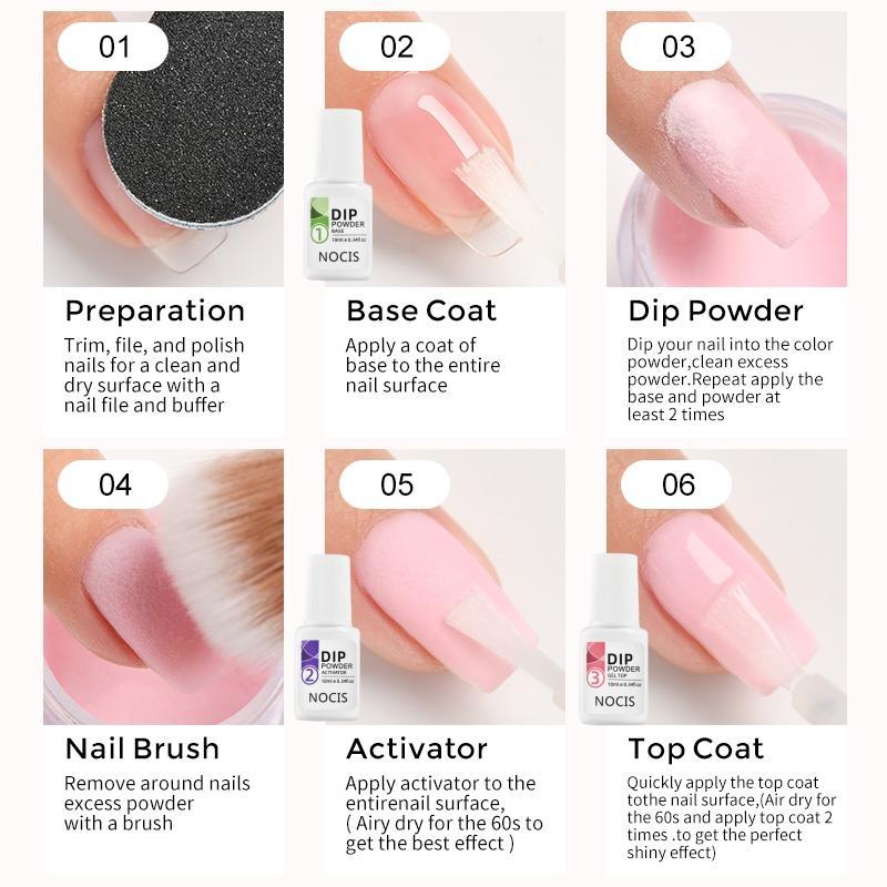 4 Colors Dip Powder Nail Starter Set, 11pcs set Nail Dipping Powder with Top Base Coat, Activator & Tools for French Nail Art, Nail Dip Powder for Home & Salon