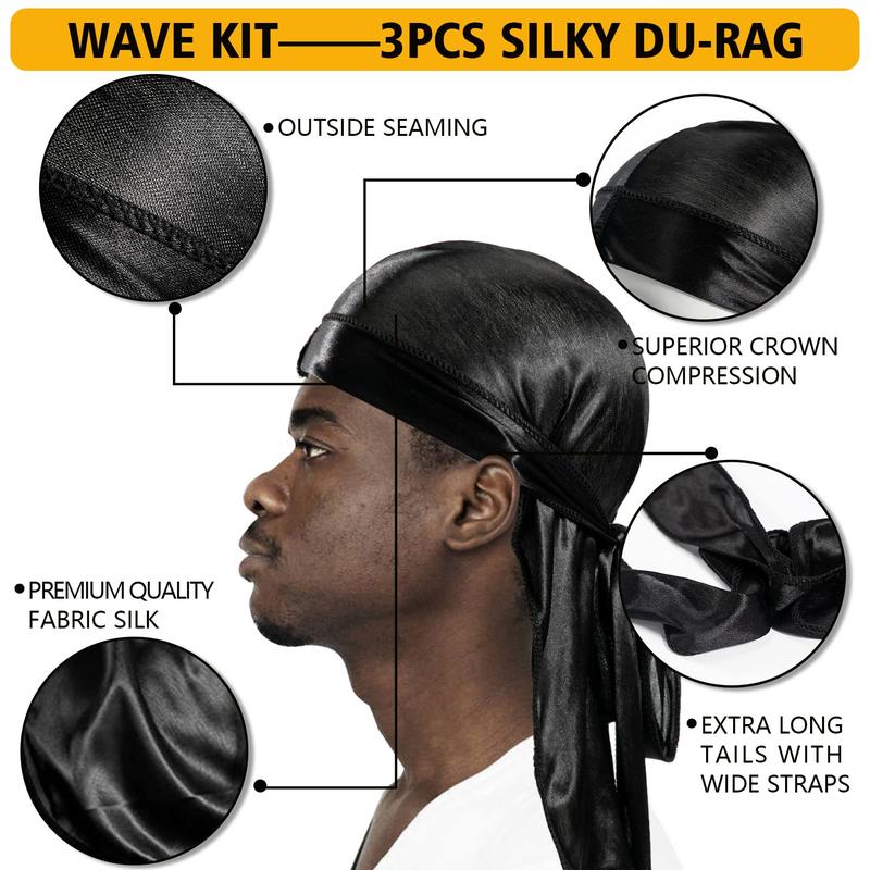 360 Wave Training Kit for Men Goiple Pomade Curved Brush Durag Cap Set Strong Hold Easy Wash Moisture Shine for Silky Waves