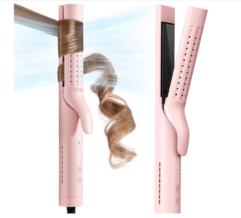 TYMO Airflow Curling Iron for Lasting Curls - Ceramic Flat Iron Hair Straightener and Curler 2 in 1, Anti-Scald Curling Wand 1.25 Inch, 360° Cool Air, 5 Temps & Dual Voltage for Long Short Hair