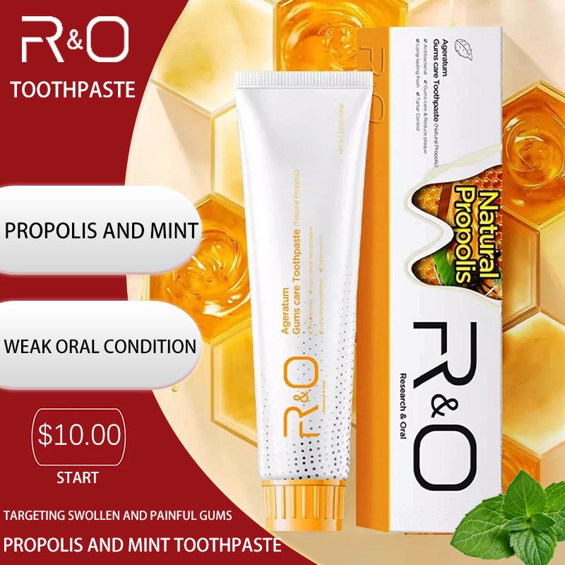 R&O propolis and mint toothpaste, 3.4 ounces (about 100.1 grams) - very suitable for oral inflammation, targeting swollen and painful gums and fragile oral cavity, lasting fresh breath, reducing dental plaque and promoting oral health.