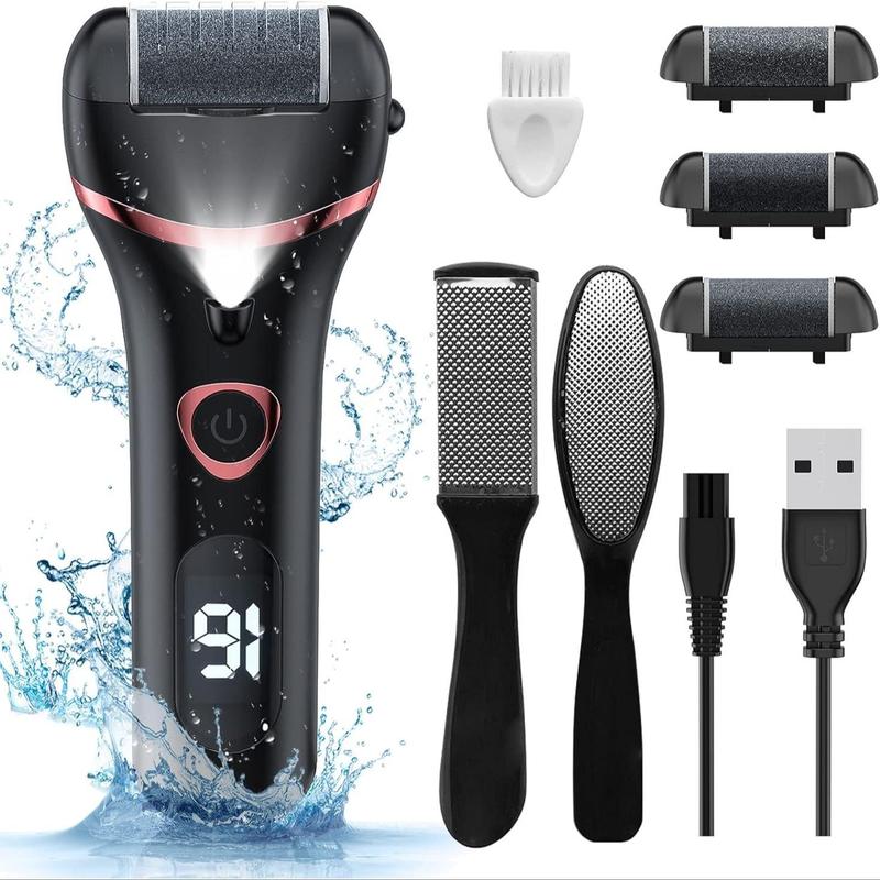 Waterproof Electric Foot File, 1 Set Rechargeable Portable Foot Callus Remover with Accessories, Professional Foot Care Tool for Home & Salon Use