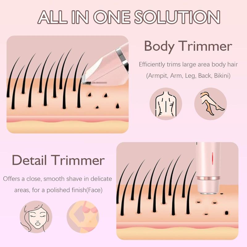 Electric Bikini Trimmer for Women, 1 Box Rechargeable 2 in 1 Body & Facial Hair Removal Tool for Christmas Gift, Waterproof Wet & Dry Use Trimmer for Women