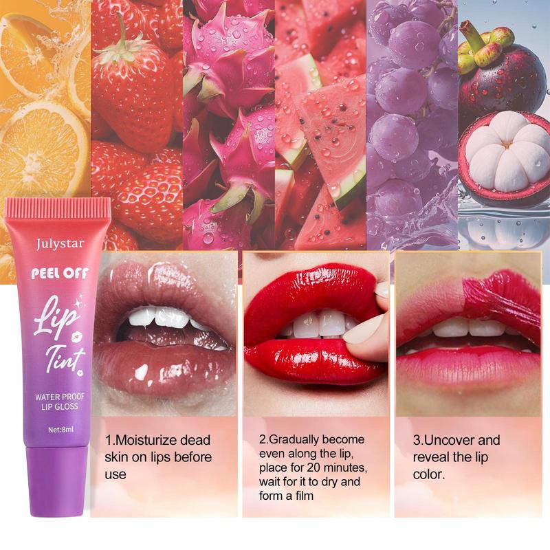 Fruity Peel Off Lip Tint, 1 Box Long Lasting Lip Gloss, Waterproof Peel Off Lip Stain, Lip Makeup Product for Women & Girls, Christmas Gift