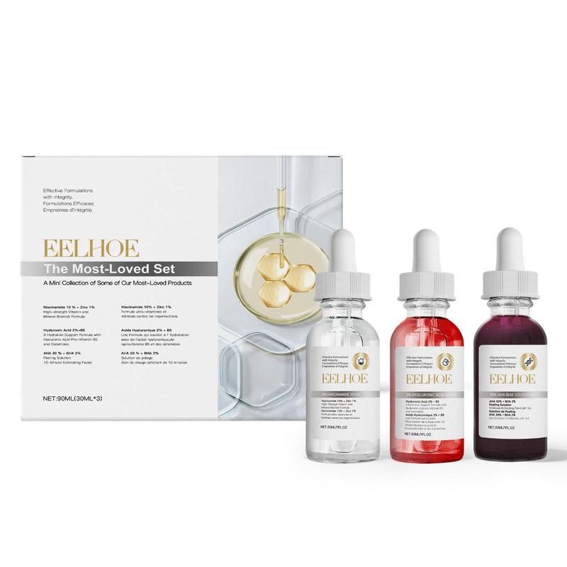 Hyaluronic Acid Serum & Niacinamide Serum & AHA Serum, 3 Counts box Moisturizing Skin Care Serum, Hydrating Skin Care Kit for Women & Men