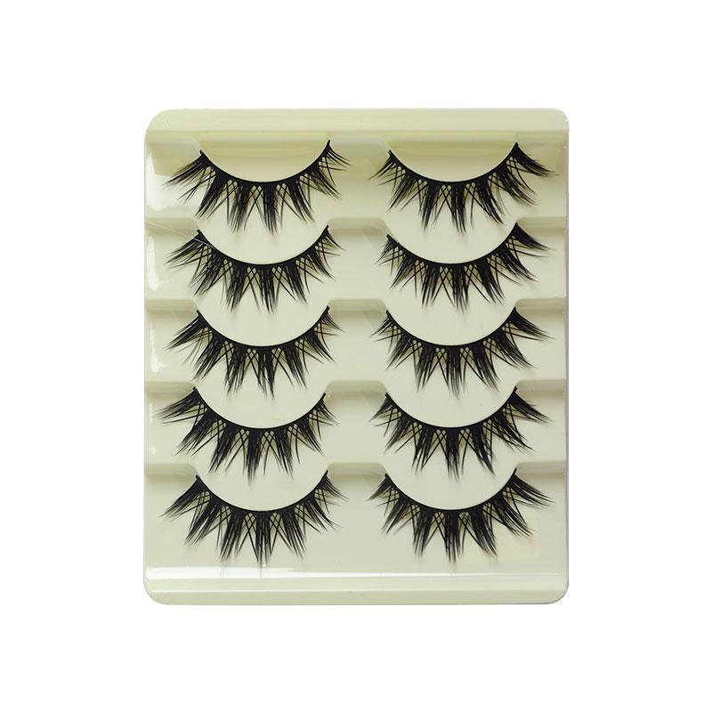 Natural False Eyelashes, 5 Pairs Wispy Cat Eye Faux Cluster Lashes, Volumized False Eyelashes for Women and Girls Eye Makeup Enhancement