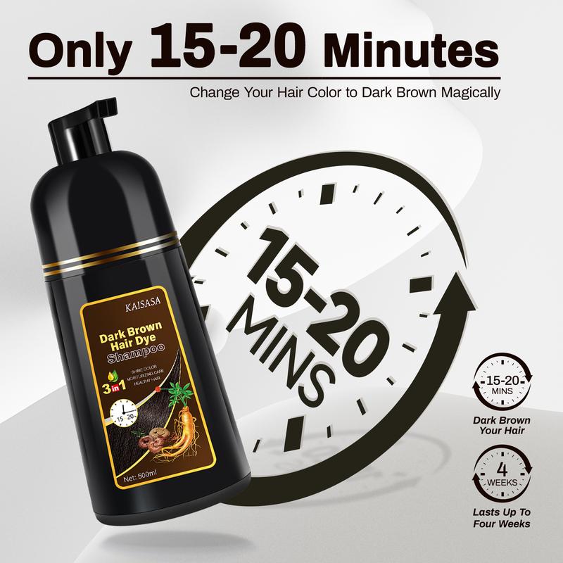 KAISASA Dark Brown Hair Dye Shampoo-Various colors available,3 in 1 Natural Hair Color Shampoo with Herbal Ingredients,Plant Haircare,  black hairdye