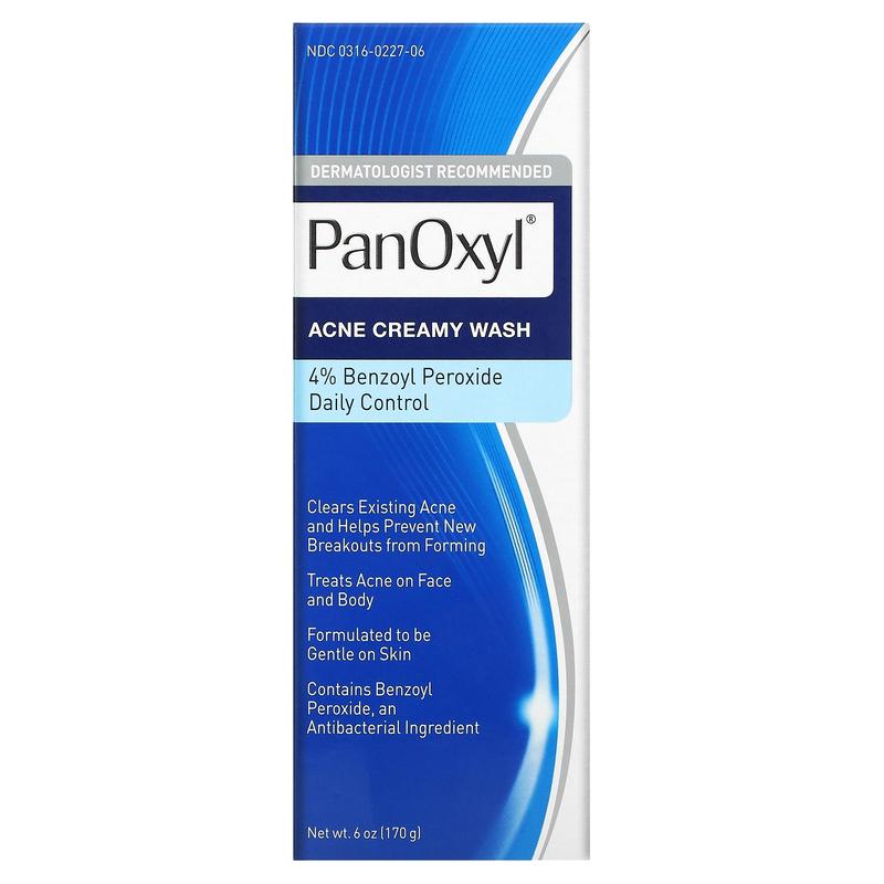 PanOxyl Acne Creamy Wash, Benzoyl Peroxide 4% Daily Control,  6 oz (170 g)