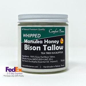 Manuka Honey & Bison Tea Tree Eucalyptus Whipped Tallow with 850+MGO Manuka Honey, Whipped Tallow, Grass fed fat, Whole body moisturizer