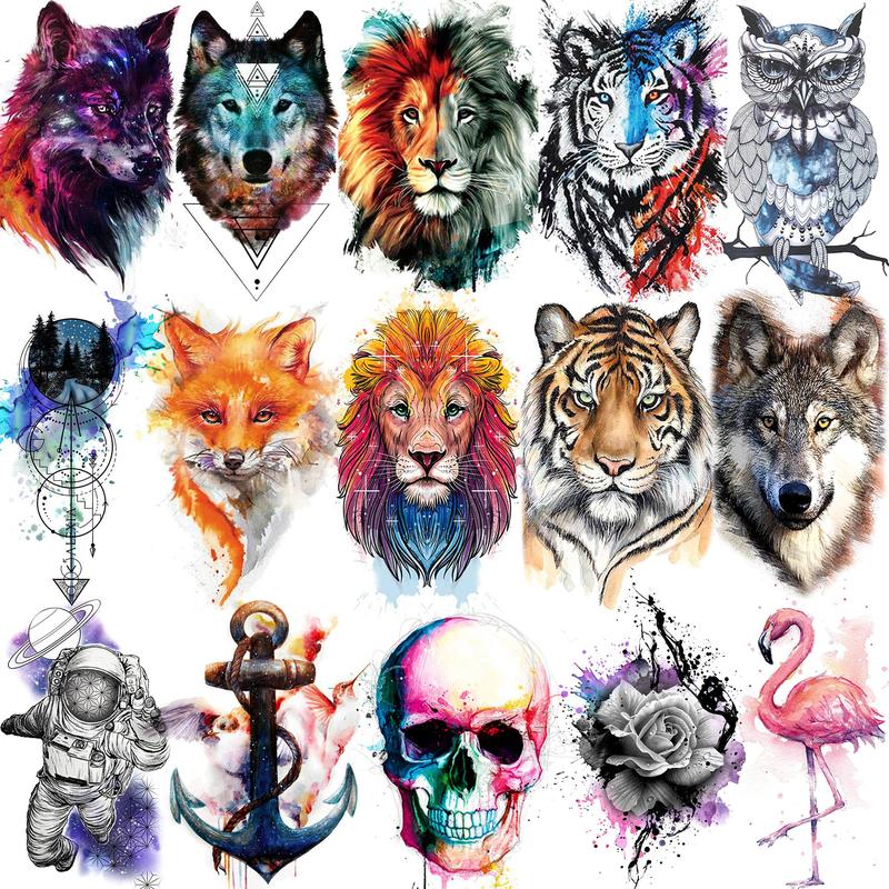 Animal Pattern Temporary Tattoo Sticker, 15pcs Cool Fake Tattoo Sticker, Body Art Sticker for Women & Men