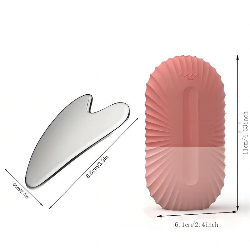 Comfort Skincare Tool Set, Summer Gifts, 1 Count Silicone Capsules Design Ice Roller & 1 Count Heart Shaped Gua Sha Board with Storage Bag, Cooling Ice Face Roller Ice Roller for Face Gua Sha Board Guasha Facial Tool