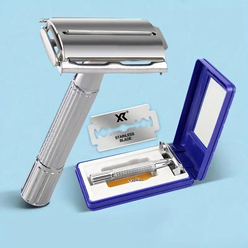 Men's Retro Safety Razor, 1 Box Double Edged Stainless Steel Razor & Brush & Replaceable Blaze & Mirror Travel Case, Safety Men's Care Product