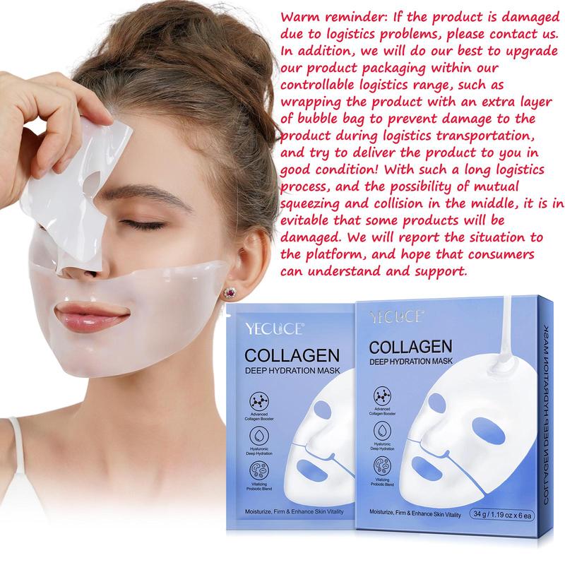 Collagen Deep Hydration Mask for Christmas Gift, 6 Counts box Moisturizing & Firming Facial Mask with Hyaluronic Acid, Skin Care Mask Suitable for All Skin Types