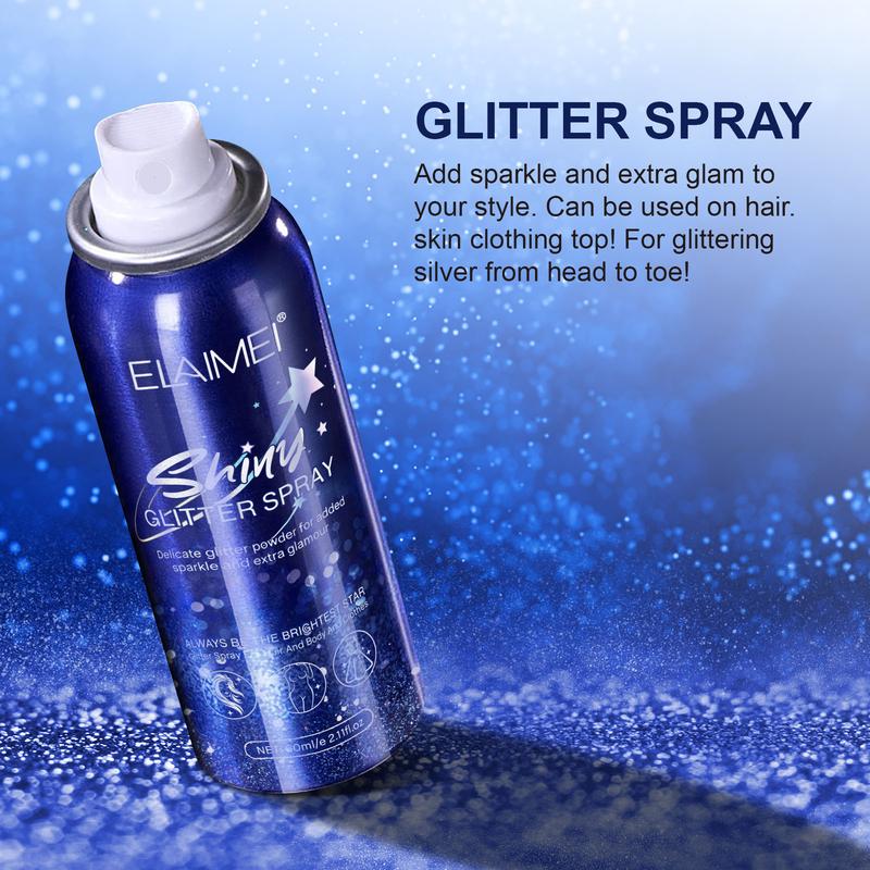 Body Glitter Spray, Glitter Spray for Hair and Body,Clothes, Quick-Drying and Long-Lasting Makeup Cosmetic