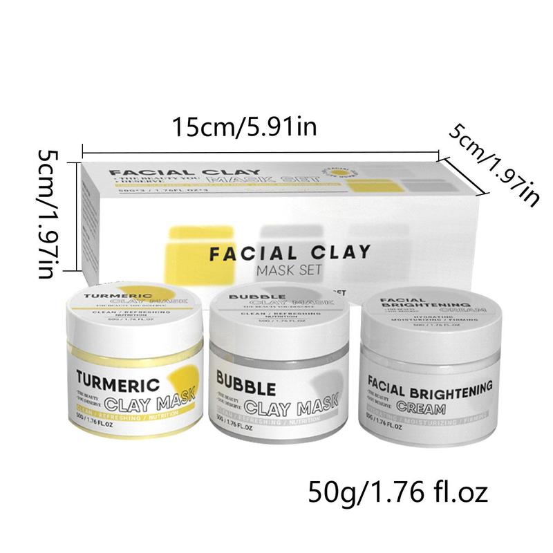 3 in 1 Facial Clay Mask Set, Including Turmeric Clay Mask, Bubble Clay Mask & Facial Cream, 3 Counts Facial Skincare Products Set, Summer Gifts