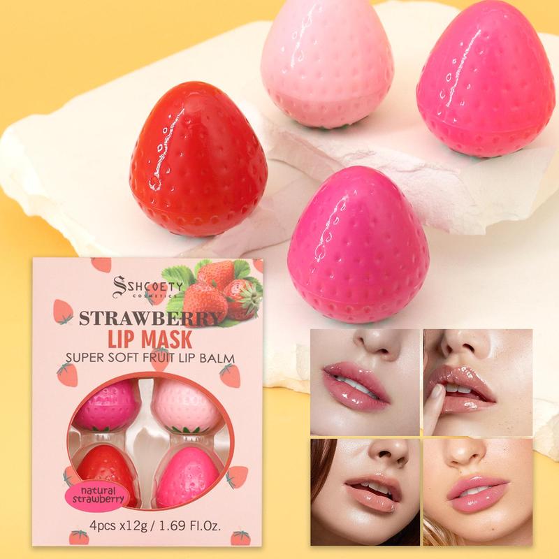 Strawberry Lip Butter Balm Kit, Moisturizing Nourishing Lip Primer Lip Oil for Girls and Women, Plumping Lip Care Product for Daily Use