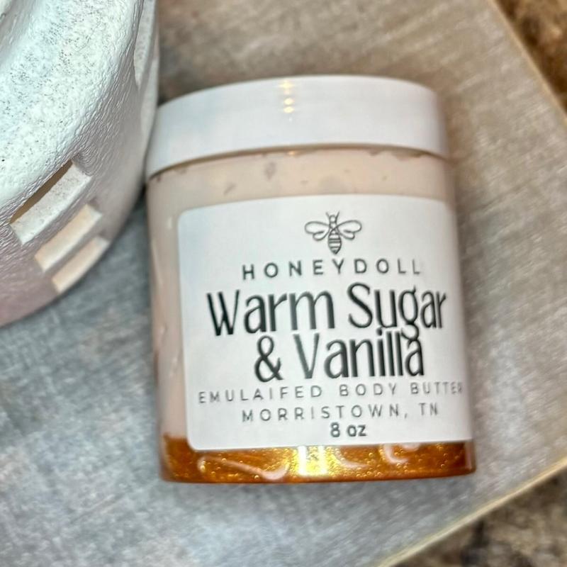 Warm Sugar and Vanilla Emulsified Body Butter - Hydrating and Moisturizing - Body Care - shimmering Body Butter