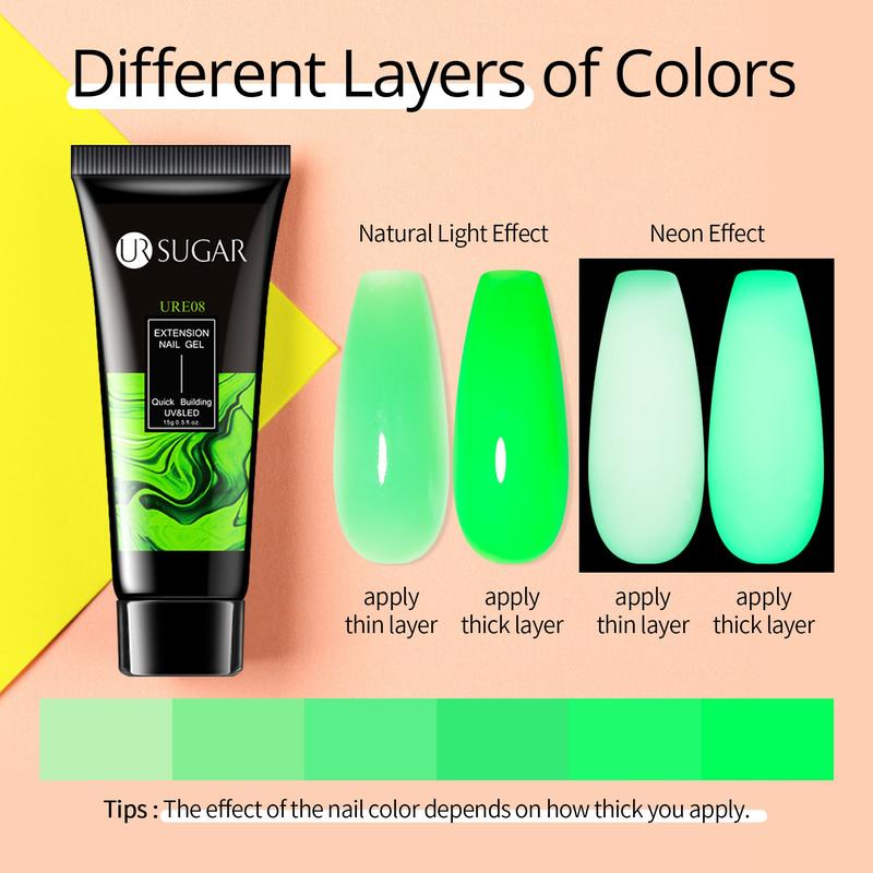 UR SUGAR Neon Poly Nail Extension Gel Nail Polish Set 6 Colors Neon Green Yellow Orange Bright Colors Poly Nail Gel Polish Kit Long Lasting Soak Off Gel Polish Gift for Women&Girls Nail Art DIY At Home Nail Care