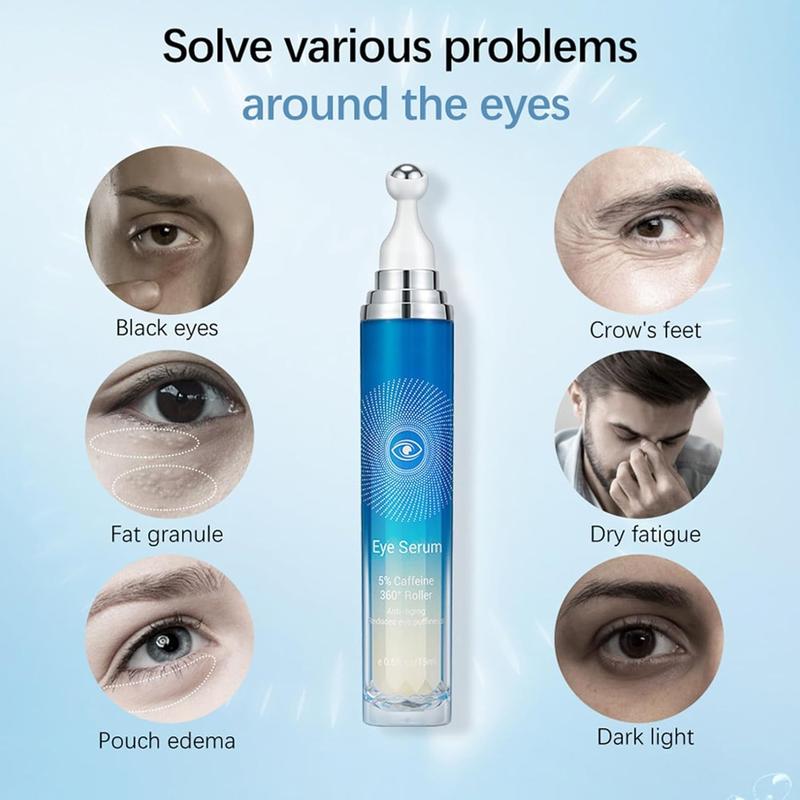 5% Ordinary Caffeine Eye Serum for Dark Circles and Puffiness, Under Eye Serum for Daily Skincare, Moisturizing Eye Cream with 360° Massage Roller Ball, Eye Serum Anti Aging Wrinkles, Dark Circles Comfort Hydrate under  eye