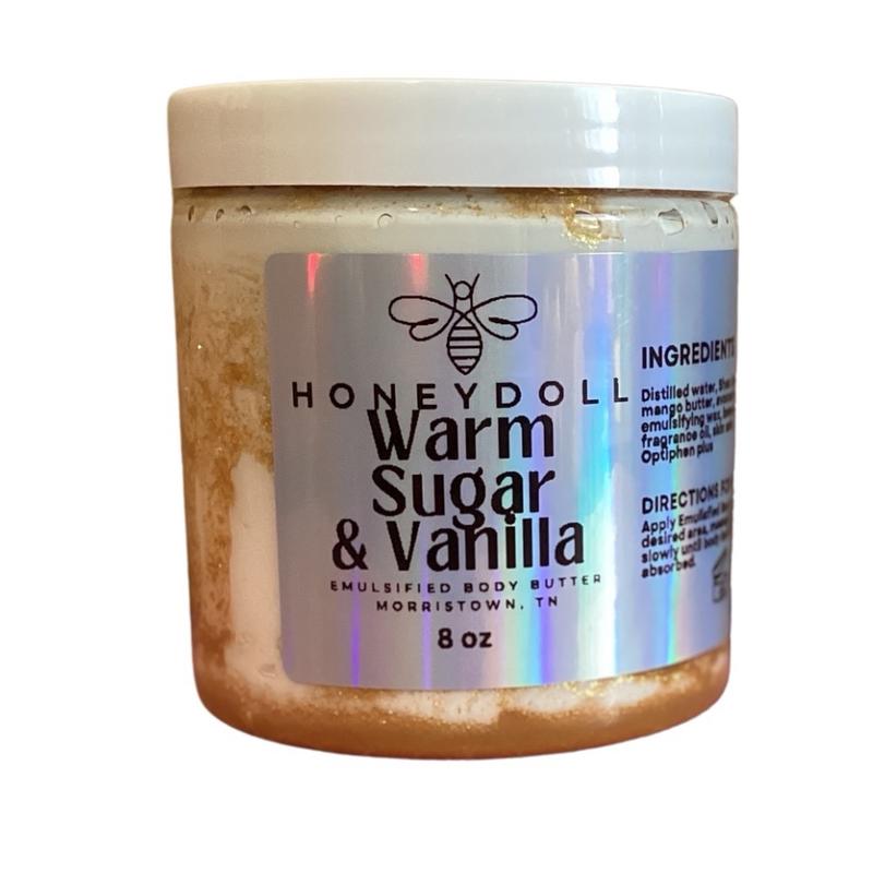 Warm Sugar and Vanilla Emulsified Body Butter - Hydrating and Moisturizing - Body Care - shimmering Body Butter