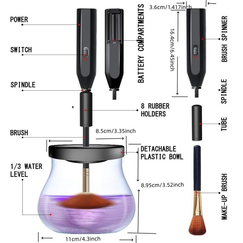 Makeup Brush Cleaner and Dryer with 8 Size Rubber Collars, Electric Makeup Brush Cleansing Machine, Multifunctional Makeup Brush Drying Tool, Professional Makeup Tools for Women