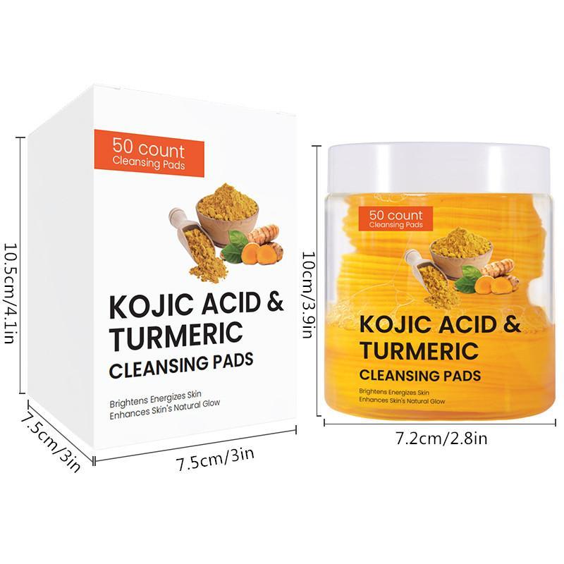 Turmeric & Kojic Acid Face Cleansing Pads, 50pcs box Exfoliating Cleansing Pads for Acne-prone Skin & Makeup Removal, Skin Care Product for Face & Body