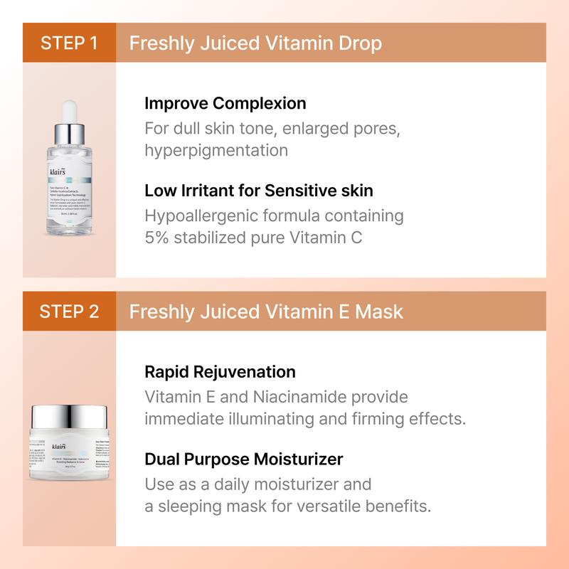 [Dear Klairs Official Shop] Freshly Juiced Vitamin Kit | Klairs Freshly Juiced Vitamin Drop, Klairs Freshly Juiced Vitamin E Mask