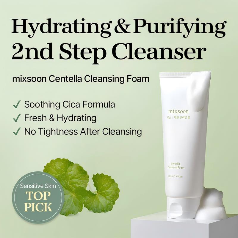 [mixsoon Official Shop] Centella Cleansing Foam (5.07 fl oz) | AHA, BHA & Low-pH, Soothing, Exfoliating & Hydrating for Sensitive & Acne-Prone Skin