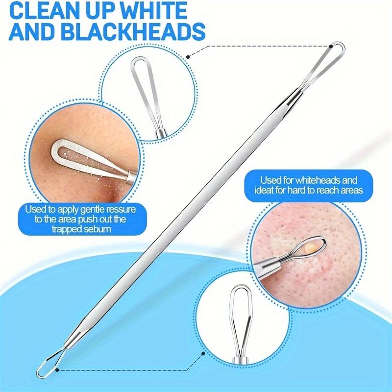 Stainless Steel Blackheads and Blemishes Remover Suit, Set of 2 Professional Acne Extraction Tools Suit, Unisex Multifunctional Face Cleaning Pin, Suitable for All Skin Types, Portable, with Storage Box