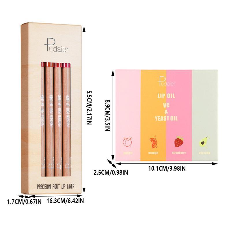 Lip Makeup Kit, 12pcs Matte Lip Liner Pencil & 4 Counts Fruit Lip Oil Set, Suitable for All Occasions Lip Makeup, Girls Makeup Accessories