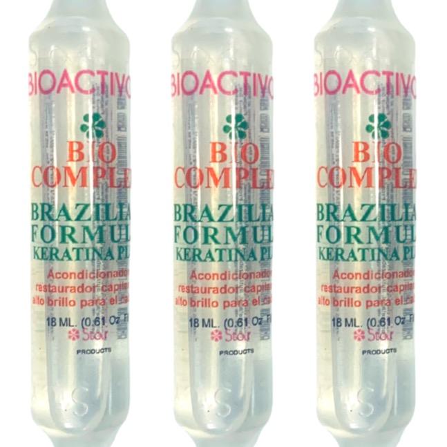 3 Ampoulles  BIO ACTIVO BIO Complex Brazilian Formula Keratina Plus Oil Treatment 1 Vial 0.61 fl. oz. (18ml)