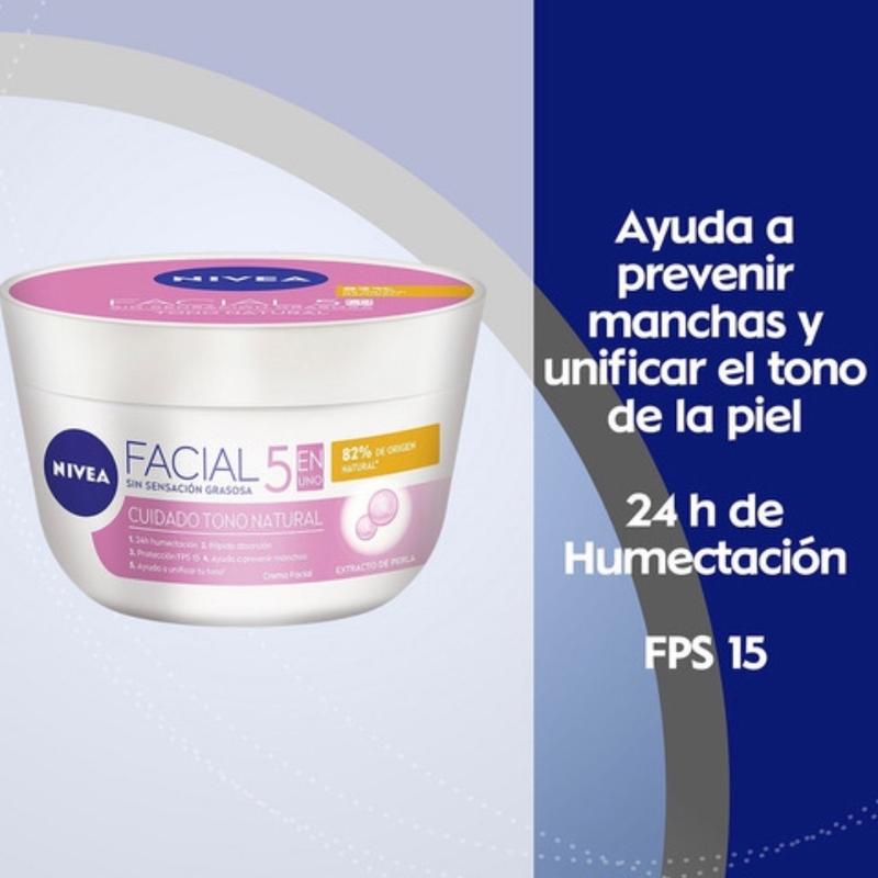 Nivea Crema Facial Hidratante 5 En 1 Tono Natural (Pink Cap) - Moisturizer for All Skin Types - Skincare