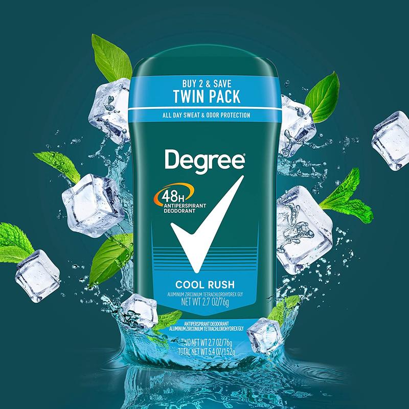 Degree Men Original Antiperspirant Deodorant Cool Rush Twin Pack 48-Hour Sweat & Odor Protection Antiperspirant for Men 2.7 Oz Unilever