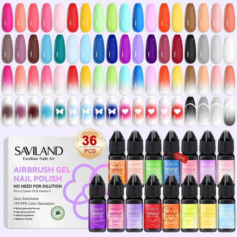 SAVILAND Airbrush Gel Nail Polish In 36 Vibrant Colors Perfect For Creating Stunning Nail Art Without Dilution Ideal For Home Salon DIY Nail Care