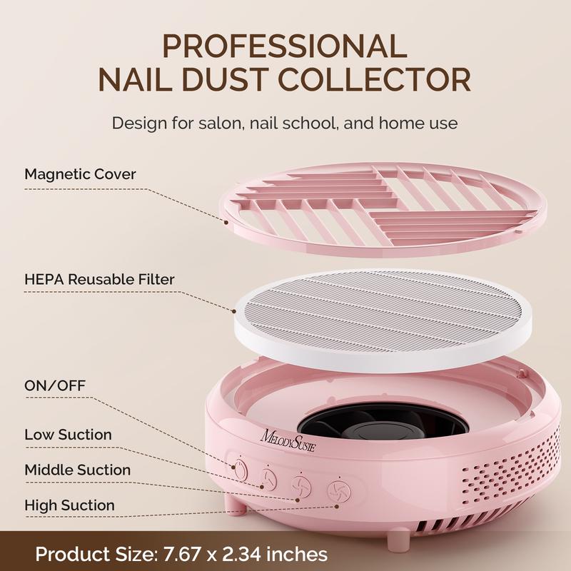 MelodySusie HPro, SProR Nail Dust Collector with Reusable Filter, Powerful Vacuum Fan Vent Dust Collector Extractor Electric Dust Suction Machine for Acrylic Gel Nail Polishing, Low Noise, Nail Salon