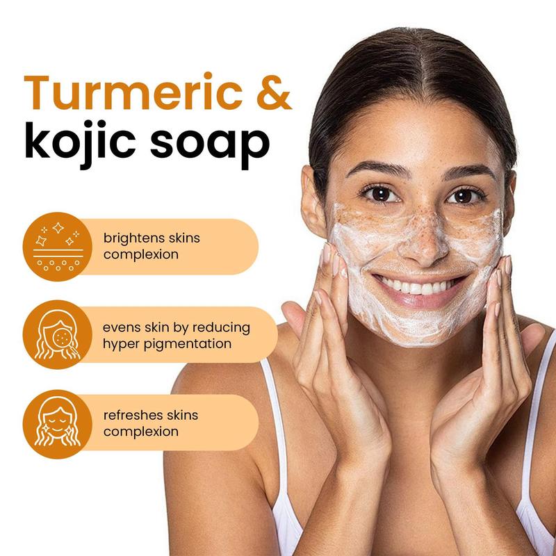 Turmeric Serum & Turmeric Kojic Acid Soap Skincare Set for Face & Body Wash, Lemon Brightening Soap Bar, Daily Skin Cleanser Soap Kit for Acne-prone Skin, Natural Turmeric Improves The Look Of Acne Scars with Soap Saver Bags, Christmas Gift