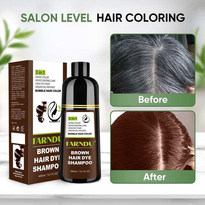 FARNDU Hair Color Shampoo - Various Colors Available - 10 Mins Gray Hair Coverage - Long Lasting - Ammonia-Free -  3-In-1 Gray Hair Coverage - Fruity Aroma(400 mL)-Brown