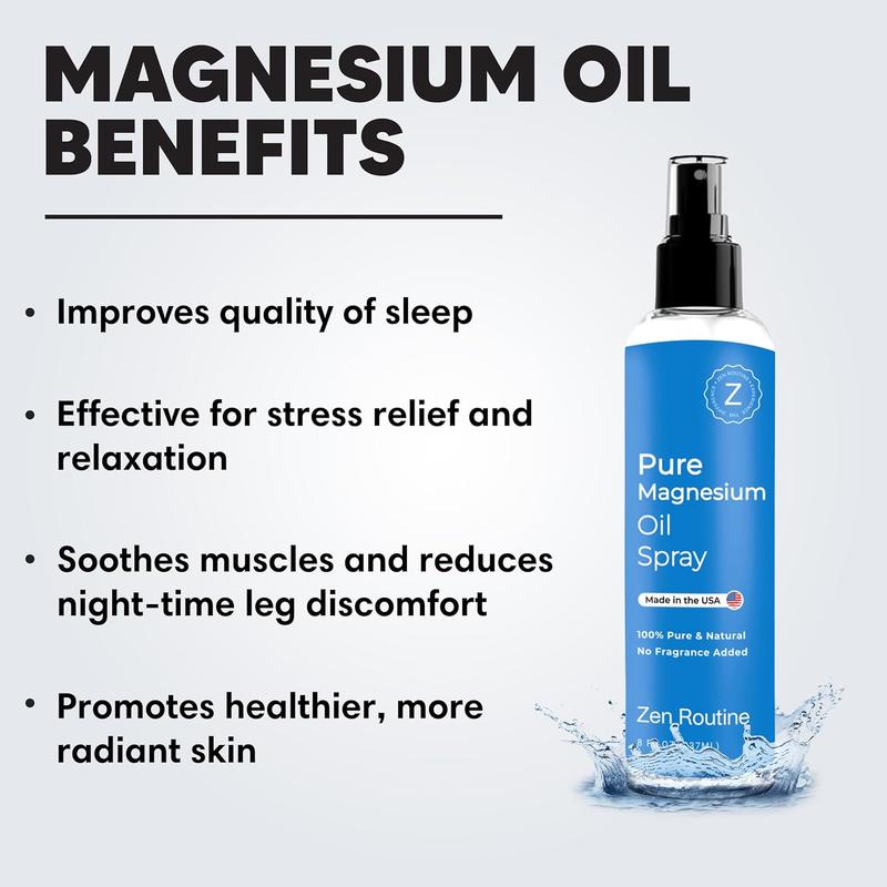 Pure Organic Magnesium Oil Spray | Fast Absorbent | Promotes Calm Sleep & Relaxation | Made in USA 8 fl oz 237ml (2 Pack)