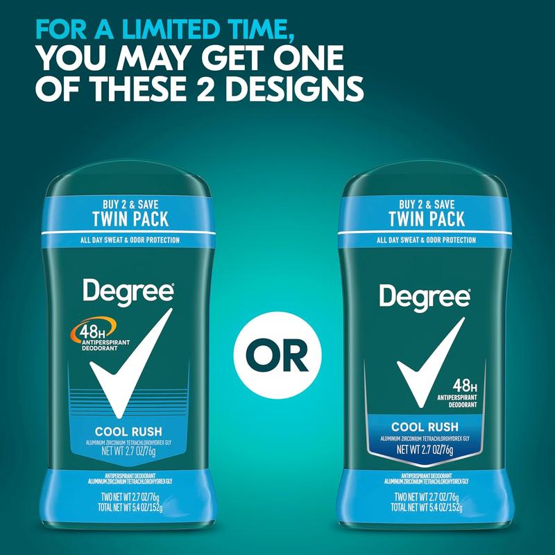 Degree Men Original Antiperspirant Deodorant Cool Rush Twin Pack 48-Hour Sweat & Odor Protection Antiperspirant for Men 2.7 Oz Unilever